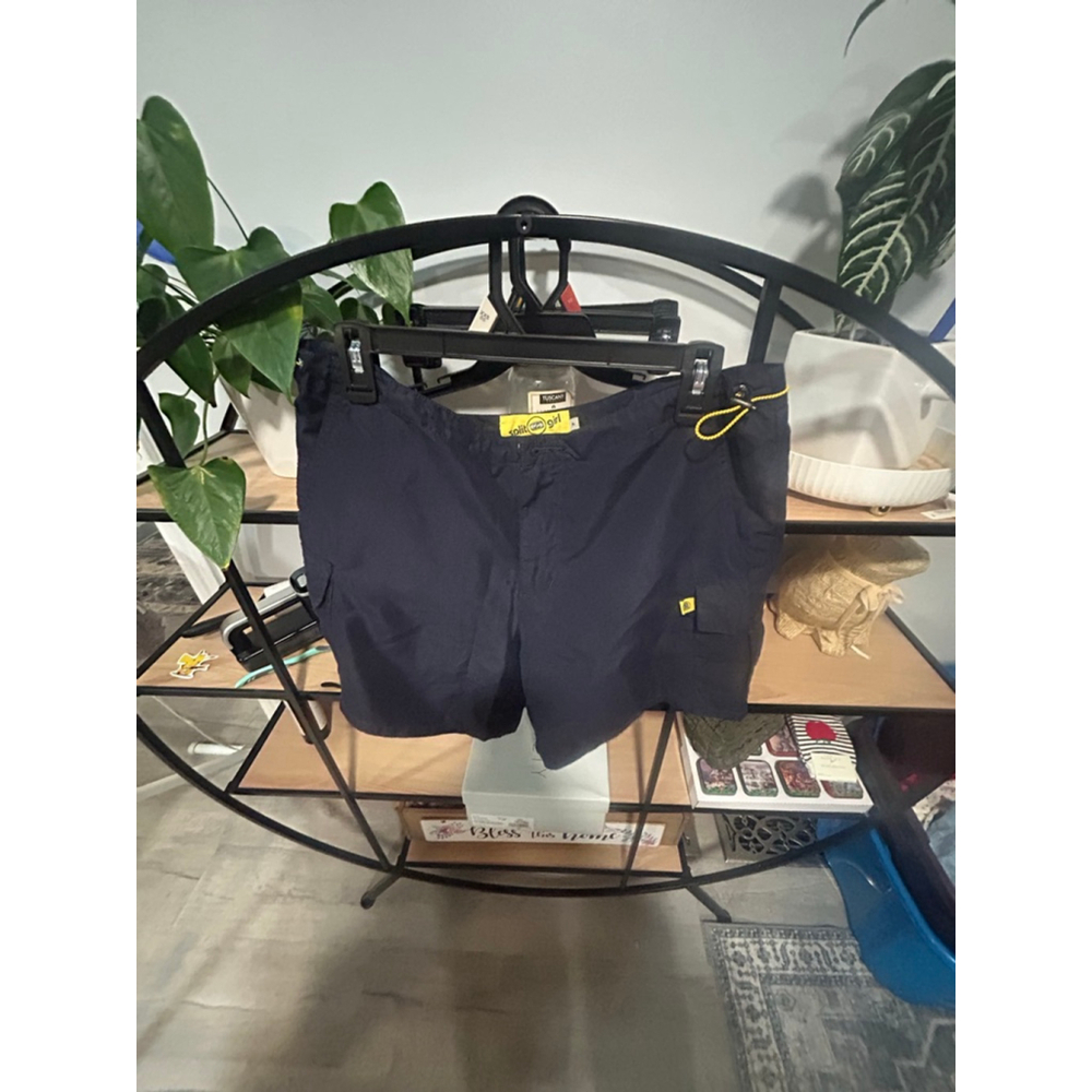 Juniors Split Girl Navy Cargo Shorts M with Yellow Accents